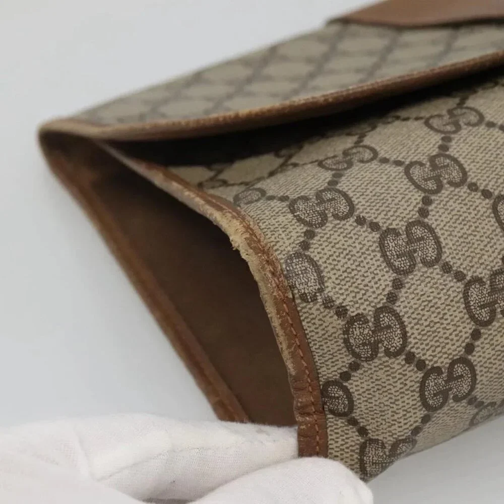GUCCI GG Supreme Web Sherry Line Clutch Bag PVC Beige Gold 89 01 031 Auth 139970